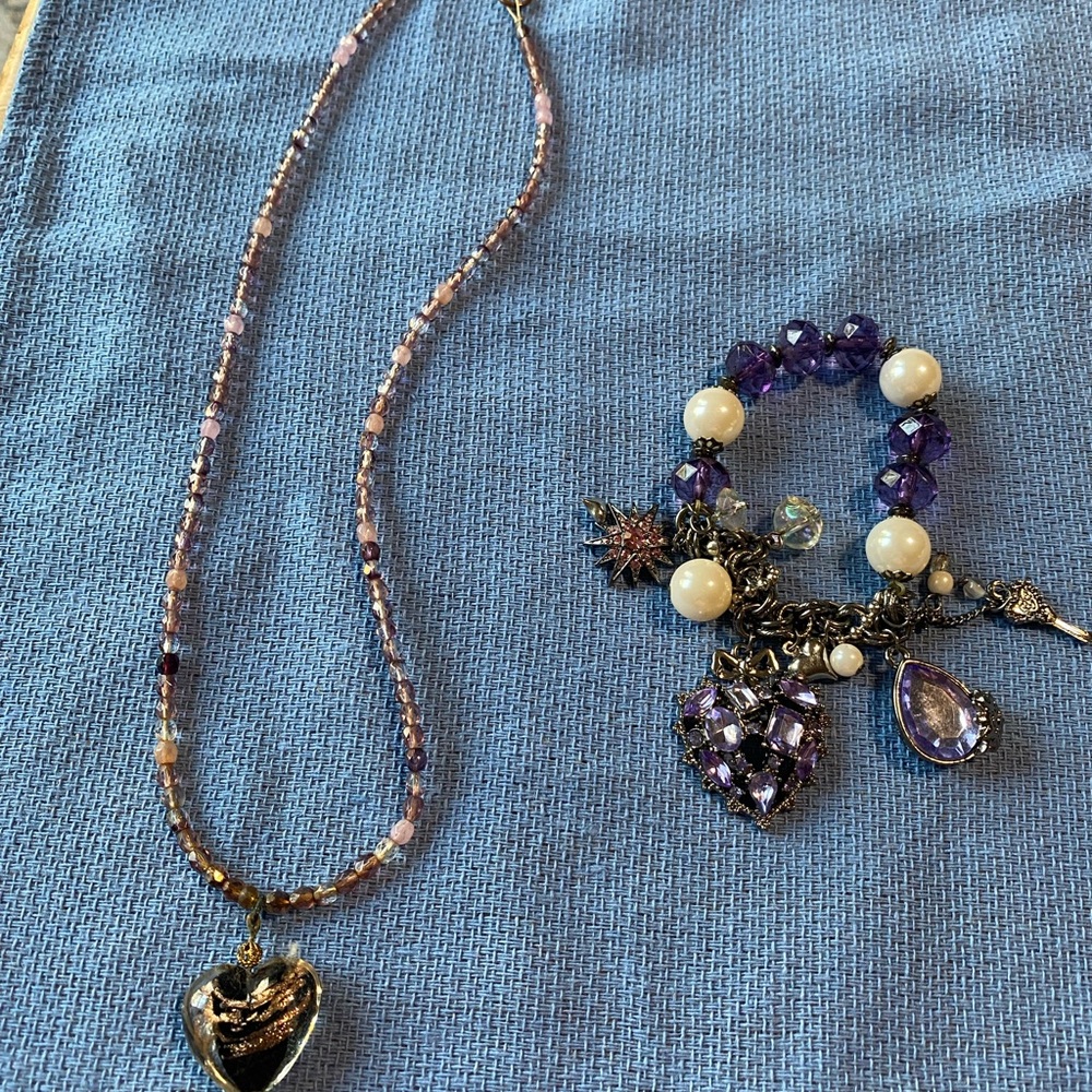 Necklace and Bracelet Set. Fun and pretty, various shades of purple, lavender.